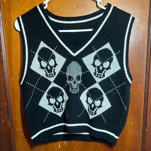 Black and White Skull Pattern Sweater Vest